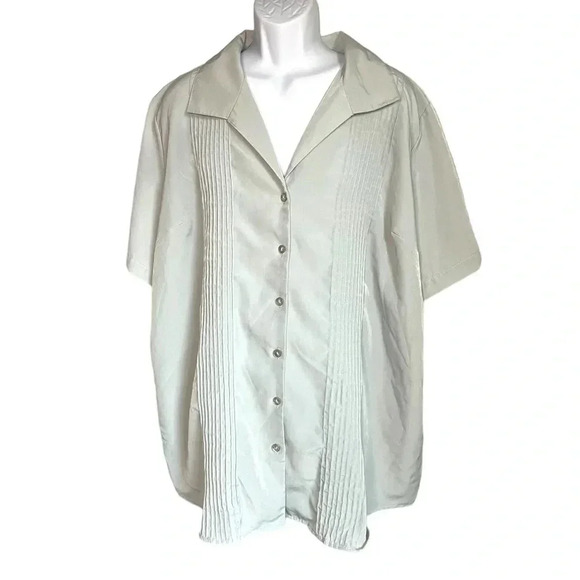 Only Necessities 3X Button Down Short Sleeve Blouse - Light Green - Picture 1 of 7